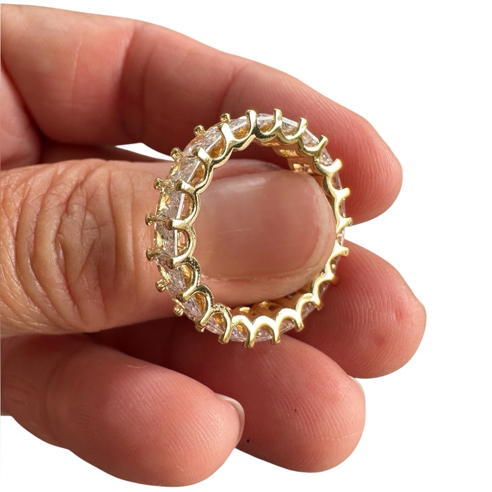 Gold Rectangular Diamond Lined Ring - image 2